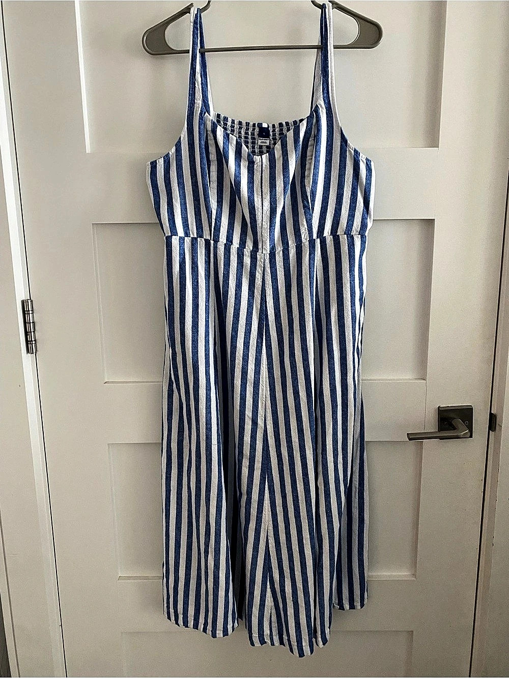 Old Navy Smocked-Top Textured-Stripe Cami Dress Blue & White Large